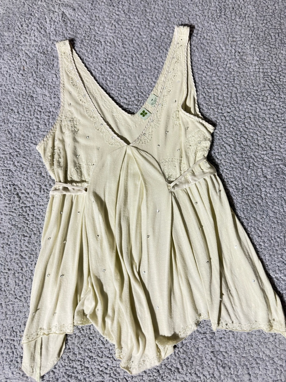 Lucky Brand Ivory Embellished Babydoll Tank Top Women’s Medium Sleeveless Boho